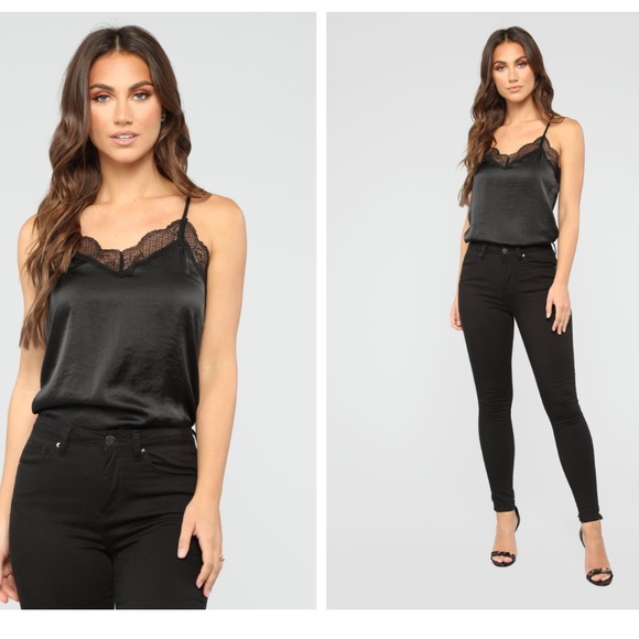 Fashion Nova Tops - Fashion Nova Satin Racerback Cami Top with Lace